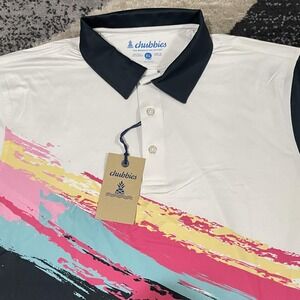 Chubbies Polo Shirt Men XL Black White The Tennis Champ Performance Golf Stretch